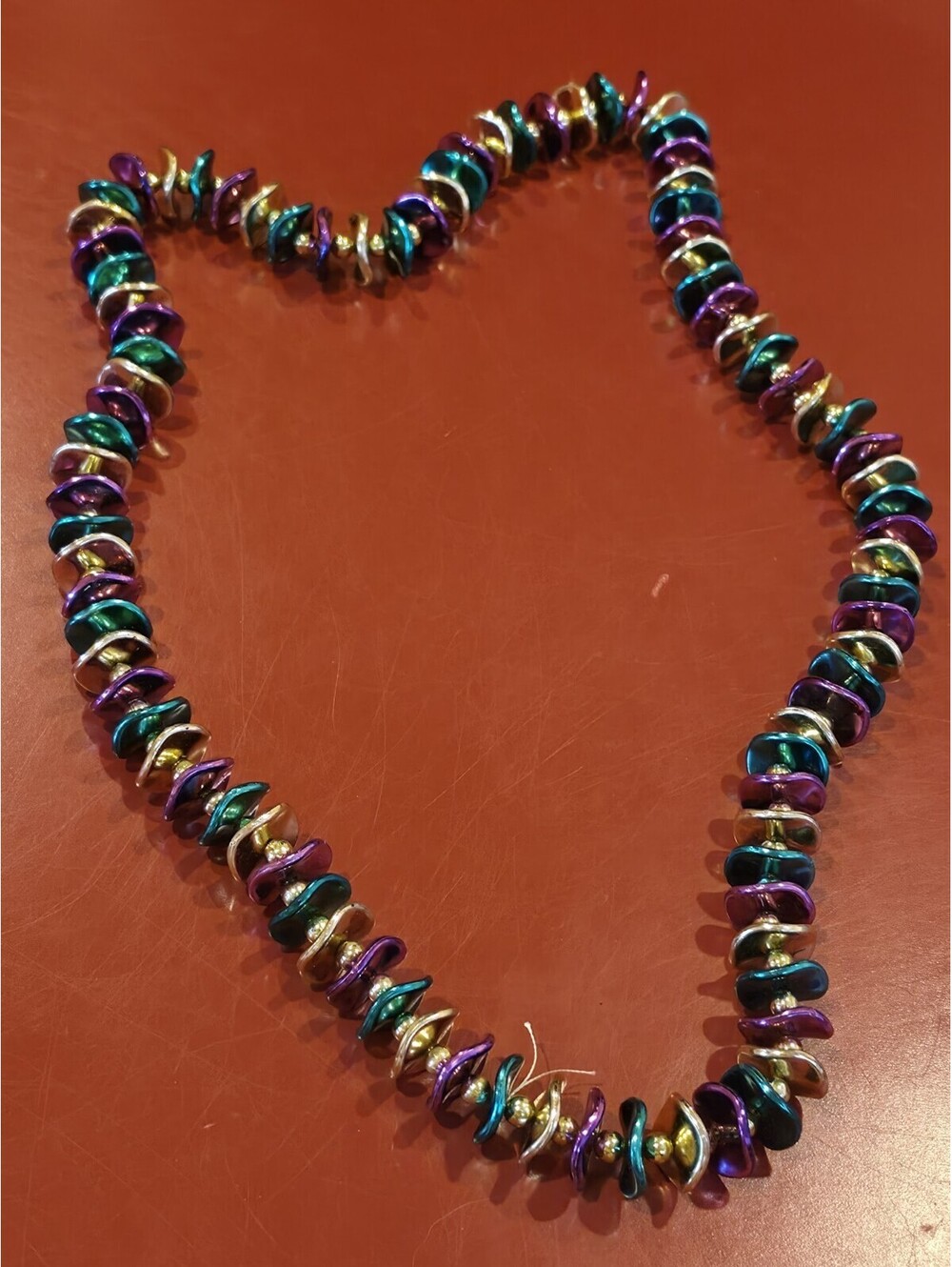 Vtg Mardi Gras Beads - Green-Purple-Gold Necklace - Mardi Gras Party Favors